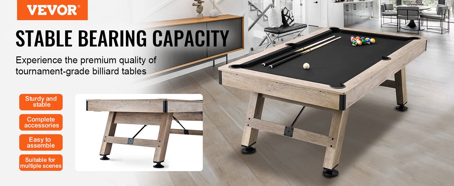 VEVOR Table billard 213.4cm pieds réglables, kit complet accessoires, couleur bois/tissu noir, pour maison/club. - Image 9