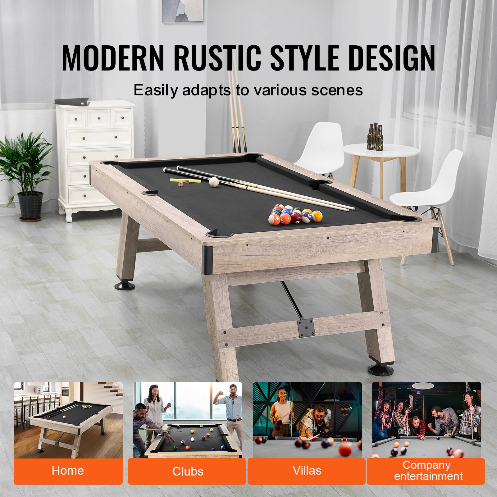 VEVOR Table billard 213.4cm pieds réglables, kit complet accessoires, couleur bois/tissu noir, pour maison/club. - Image 6