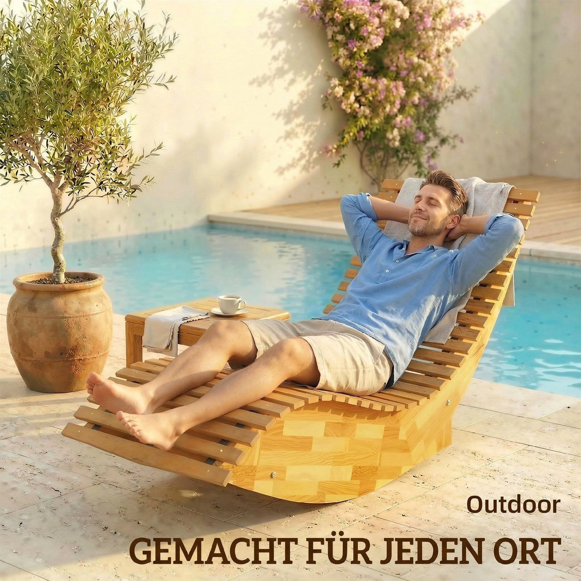 Chaise longue basculante bois acacia jardin extérieur pliable 156x60cm nature - ComfortXL Outdoor Living - Image 10