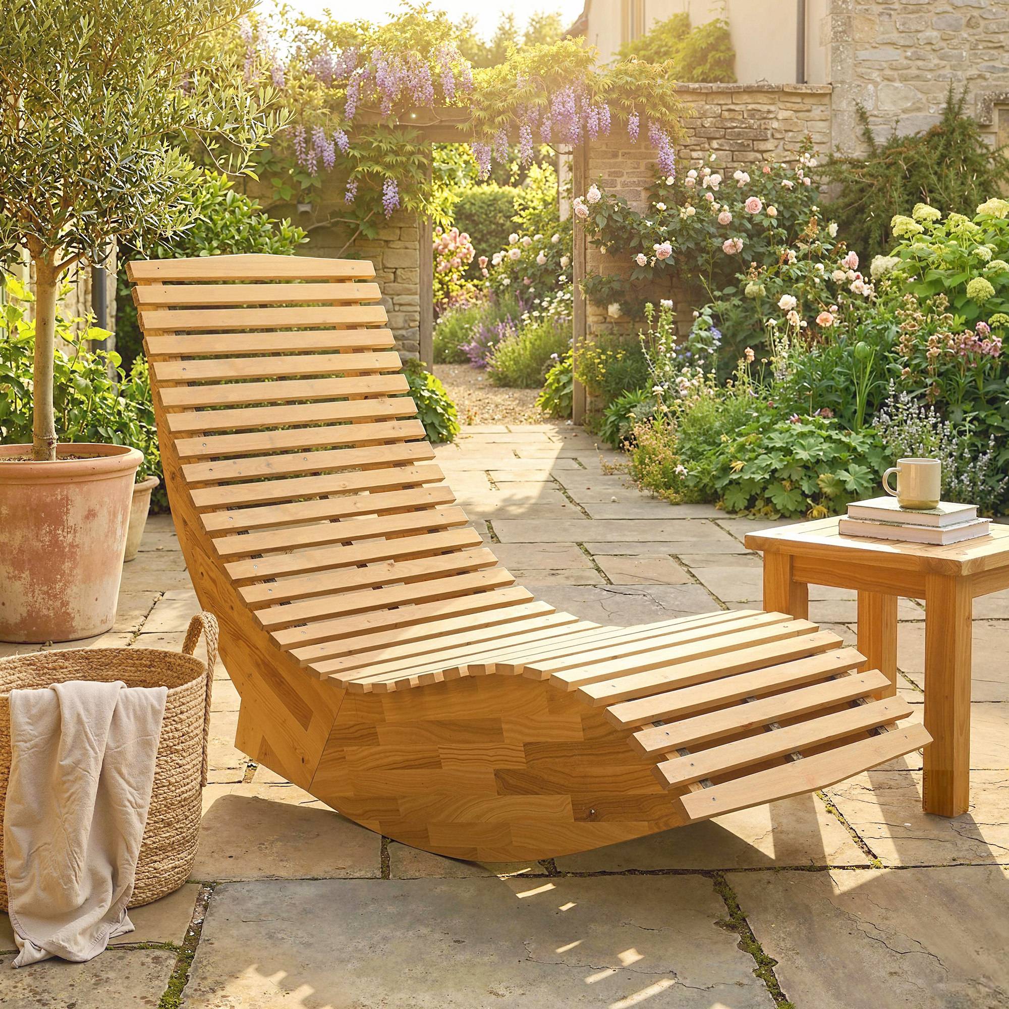 Chaise longue basculante bois acacia jardin extérieur pliable 156x60cm nature - ComfortXL Outdoor Living - Image 3