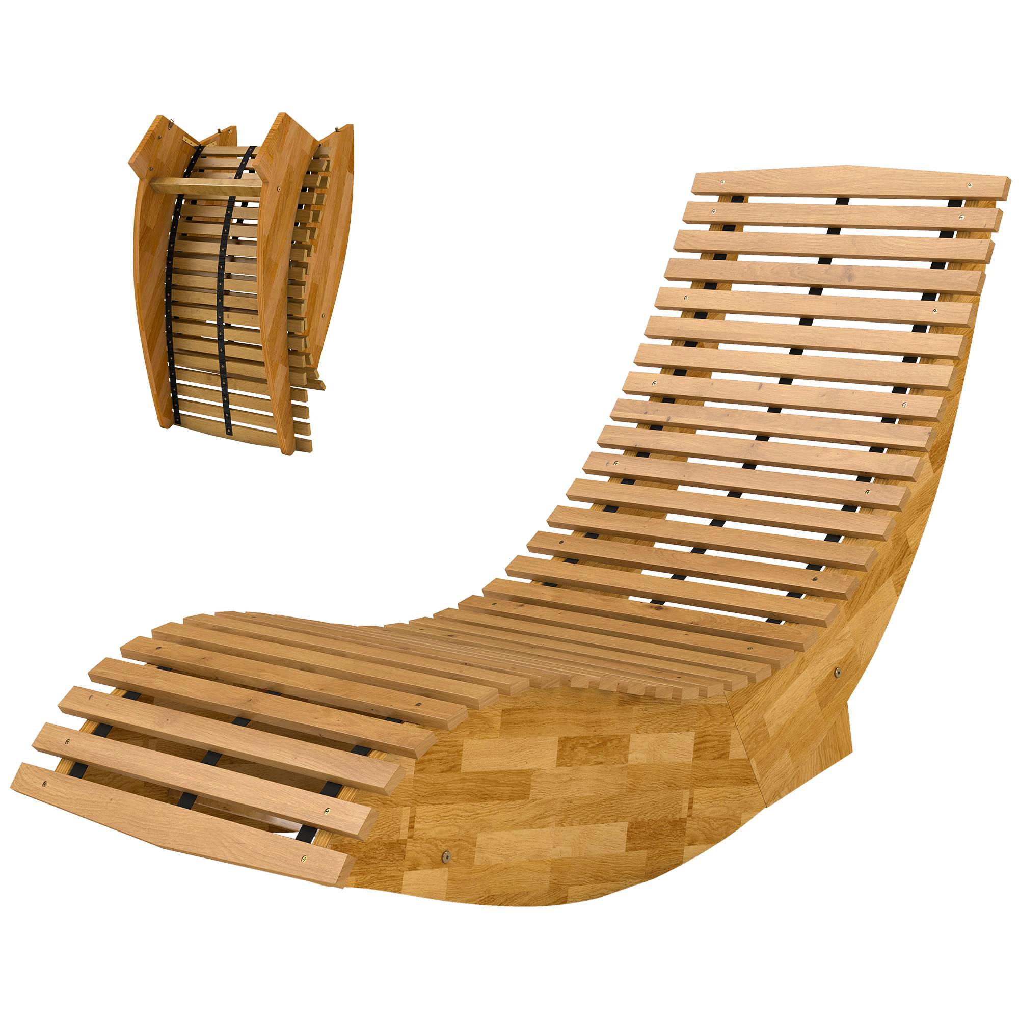 Chaise longue basculante bois acacia jardin extérieur pliable 156x60cm nature - ComfortXL Outdoor Living - Image 2