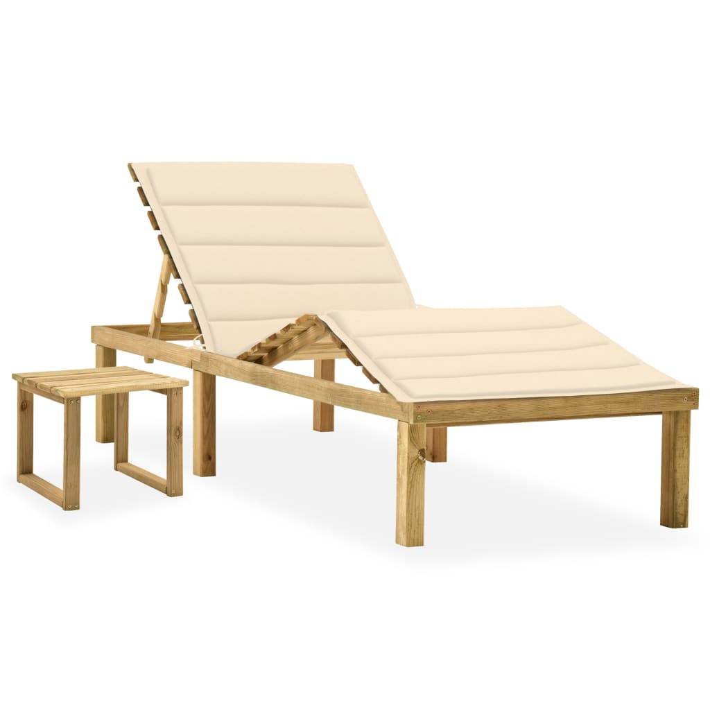 Helloshop26 - Transat chaise longue bain de soleil lit de jardin terrasse meuble d'extérieur 200 x 70 x (31,5-77) cm avec table et coussin pin imprégné - Imagen 1