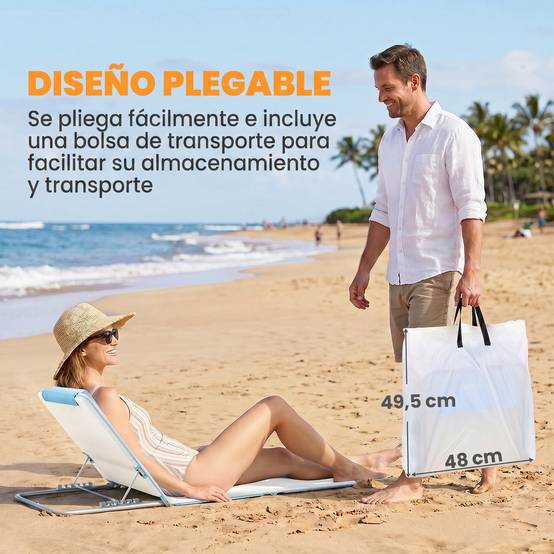 Ensemble de 2 matelas avec dossier inclinable 5 positions, appui-tête et sac de transport 134 x 48 x 33-43 cm Beige - Image 9