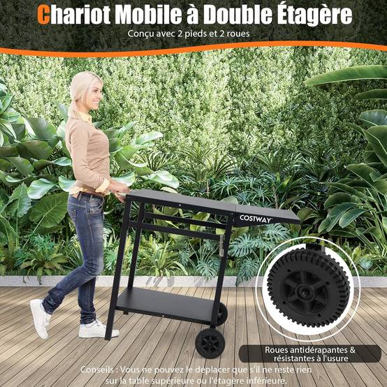 GOFLAME Chariot de salle à manger d'extérieur à 3 étagères, table GOFLAME Chariot de salle à manger d'extérieur à 3 étagères, table