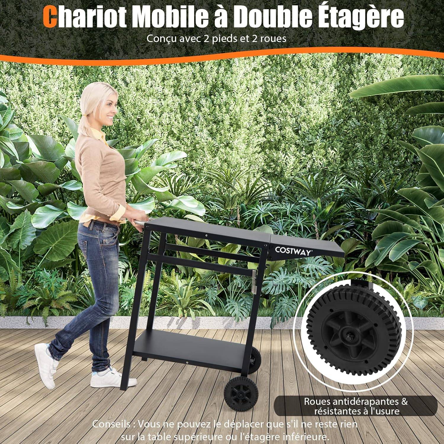 GOFLAME Chariot de salle à manger d'extérieur à 3 étagères, table