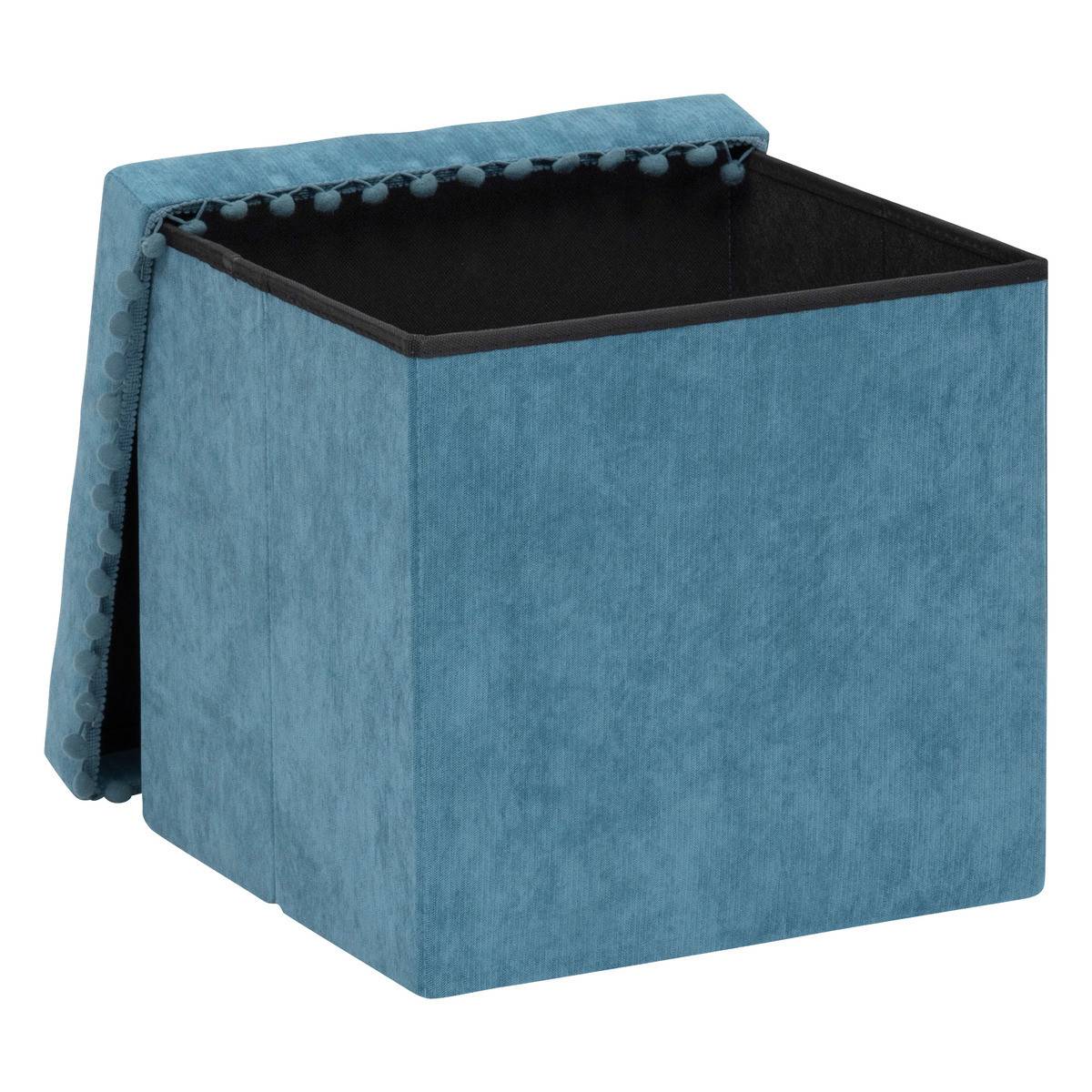 2 en 1 Pouf pliant et coffre de rangement Bleu 40 x 39 cm - Imagen 2