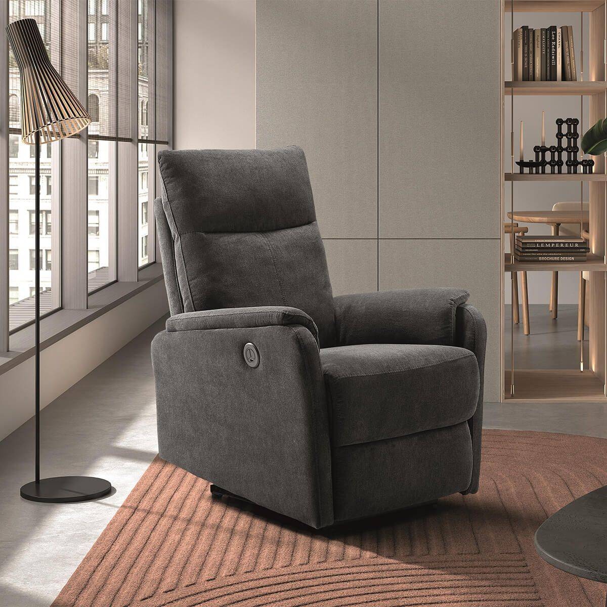 Fauteuil Relax Electrique Tissu Gris foncé - ALCANTAR - Image 3