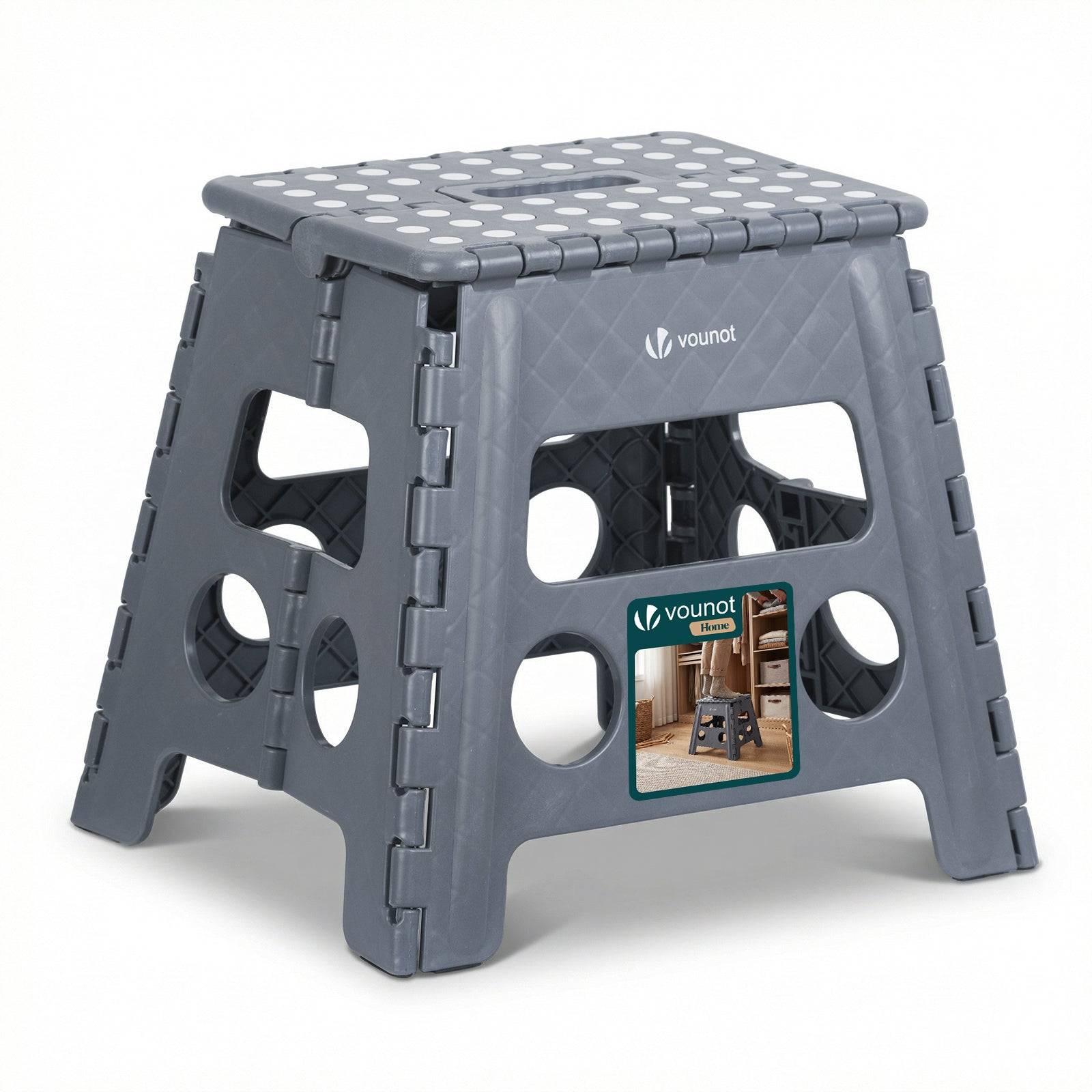 Tabouret pliant portable 37x30x32.5 cm - Marchepied pliable antidérapant avec poignée - Plastique - Gris - VOUNOT®