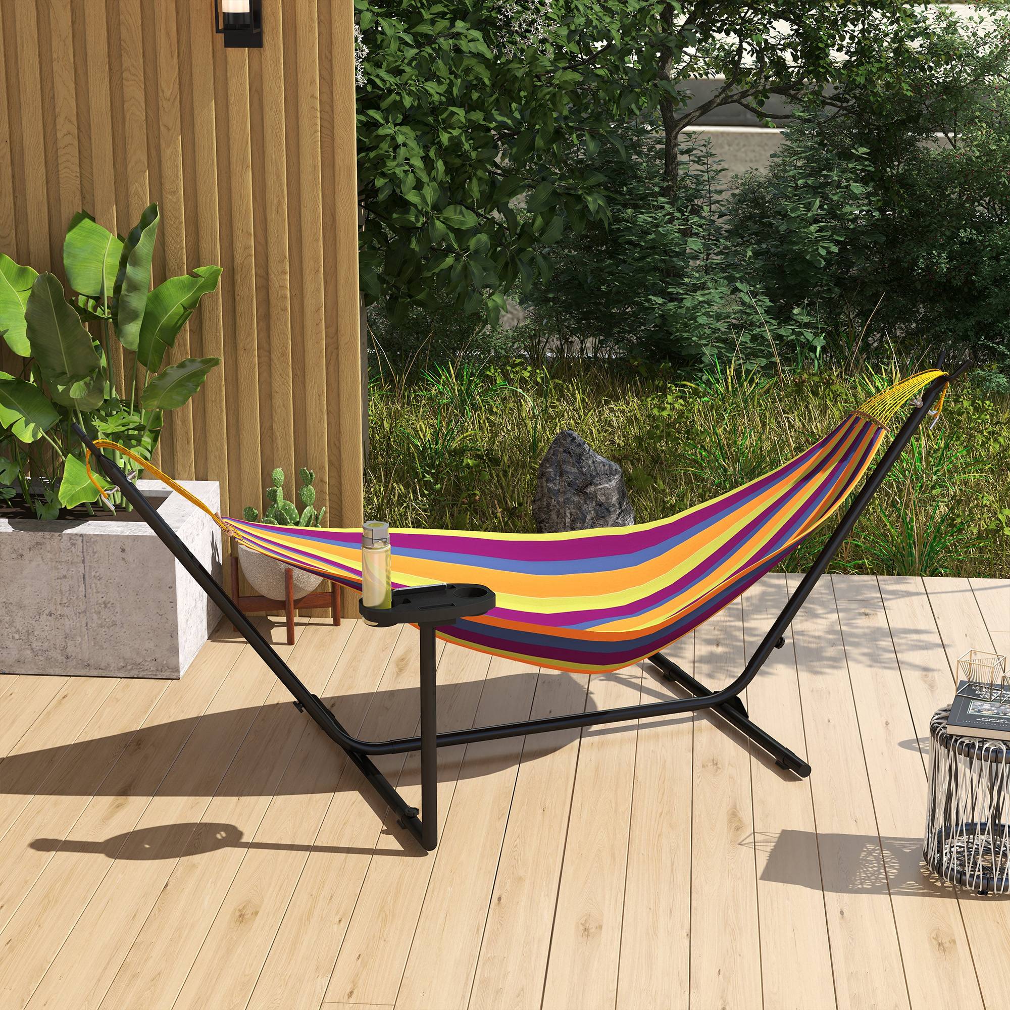 Support de Hamac Acier Extérieur Plateau Intégré Jusqu'à 280cm 285x125x110cm Noir - ComfortXL Outdoor Living - Image 4