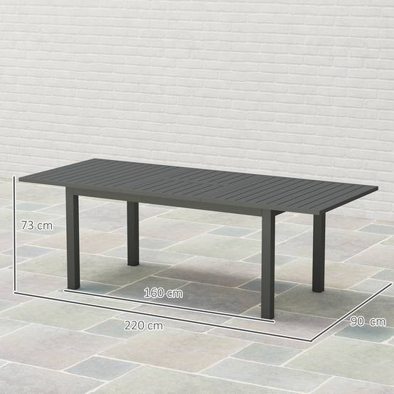 Table de jardin Aluminium Terrasse Extérieur Extensible 6 à 8 personnes 160/220cm Gris - ComfortXL Outdoor Living - Image 3