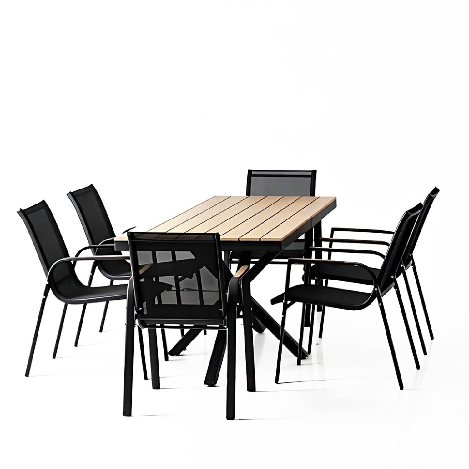 Ensemble de jardin table 190cm effet bois + 6 fauteuils ALMADA - Image 1