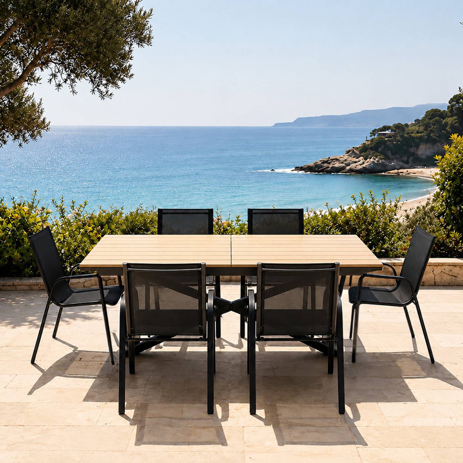 Ensemble de jardin table 190cm effet bois + 6 fauteuils ALMADA - Image 6