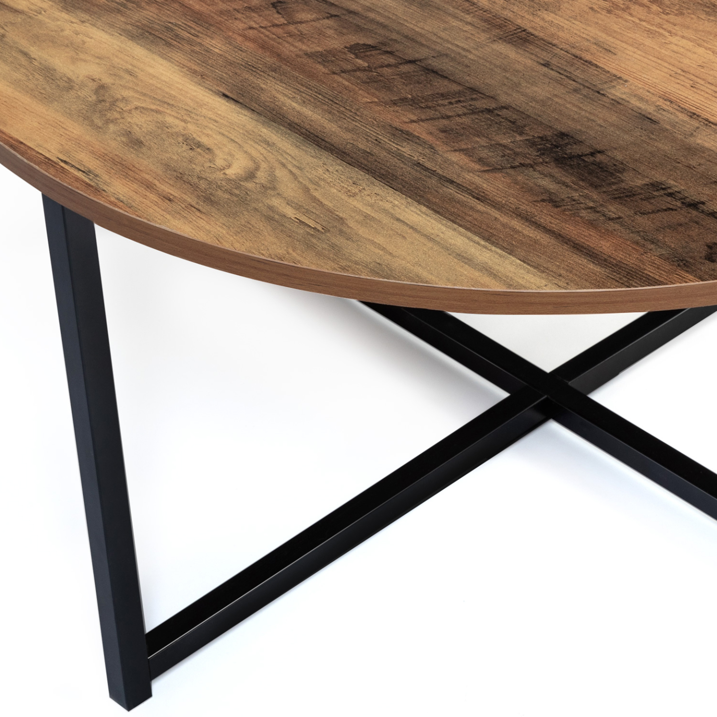 Table basse ronde HAWKINS 80 cm bois foncé design industriel - Image 4