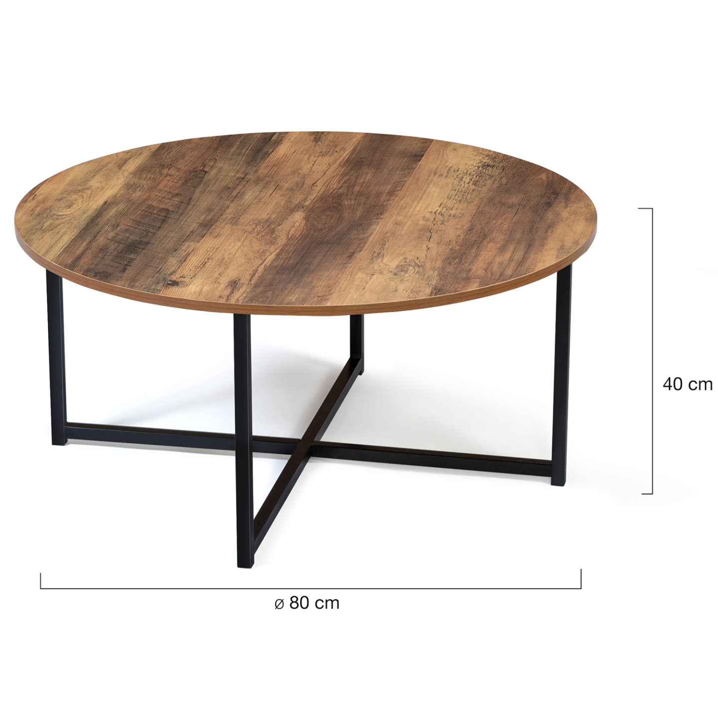 Table basse ronde HAWKINS 80 cm bois foncé design industriel - Image 5