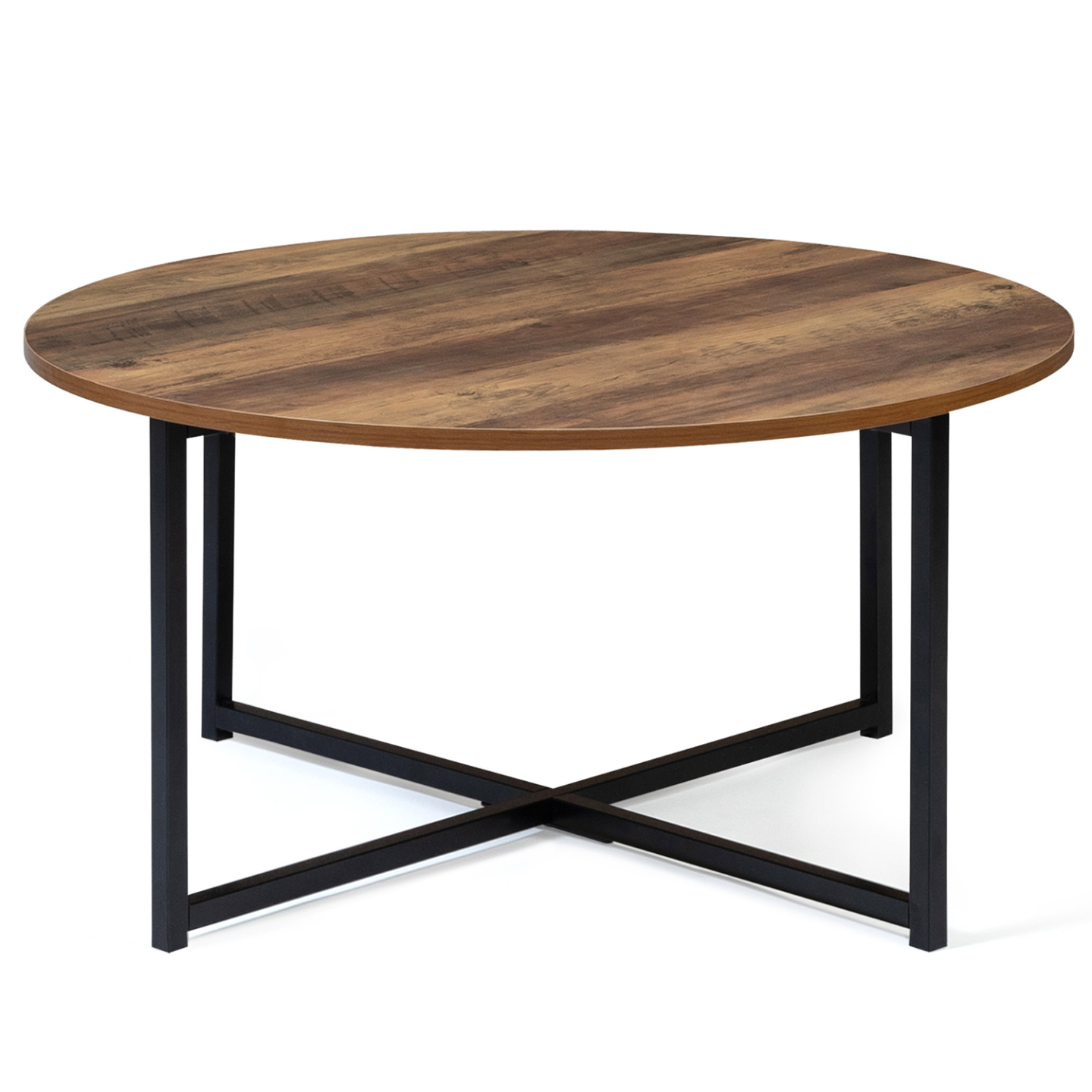 Table basse ronde HAWKINS 80 cm bois foncé design industriel - Image 3