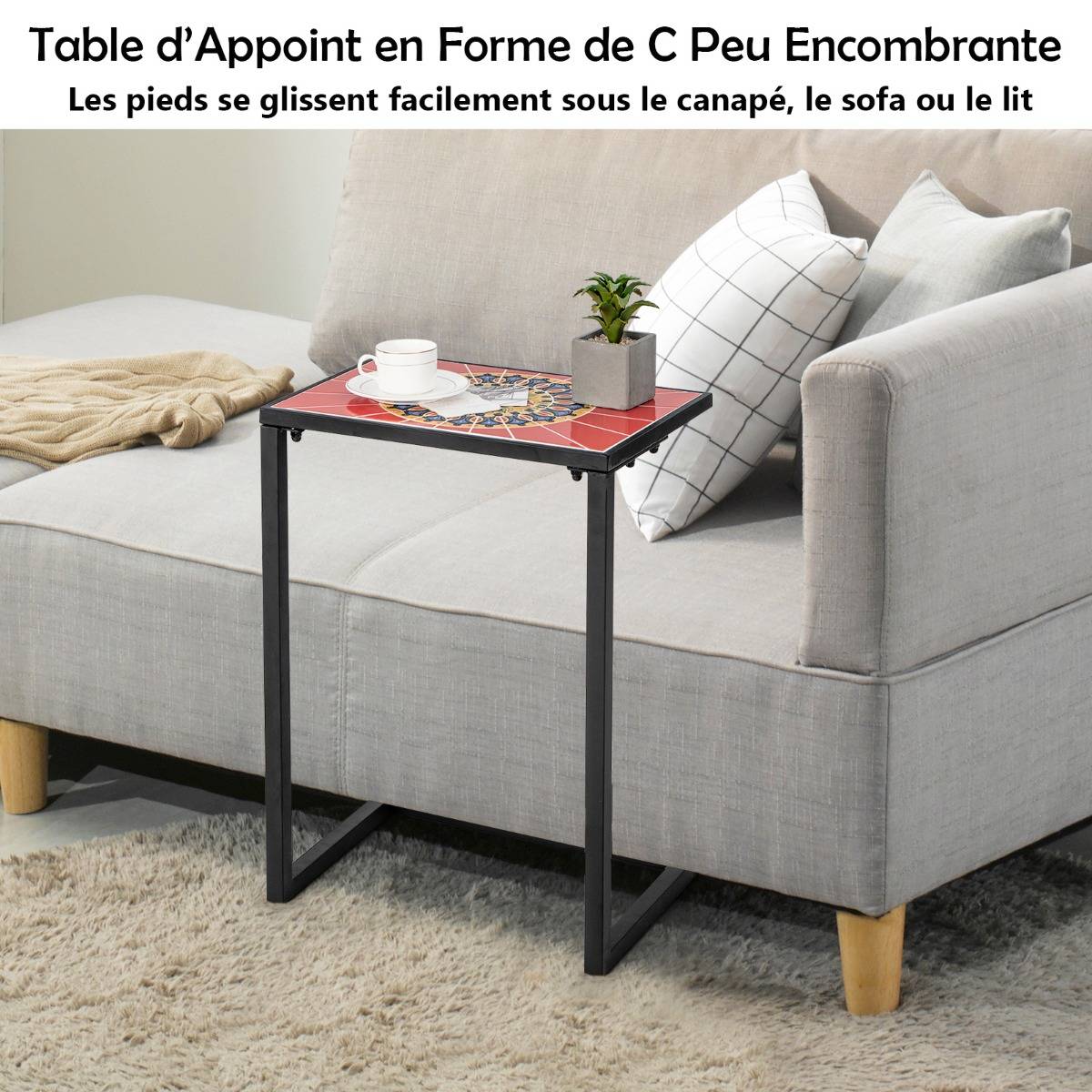 Table d'Appoint Extérieure Plateau en Céramique Petite Table Basse en Métal Antirouille Imperméable Charge 50KG pour Terrasse Balcon - Image 7