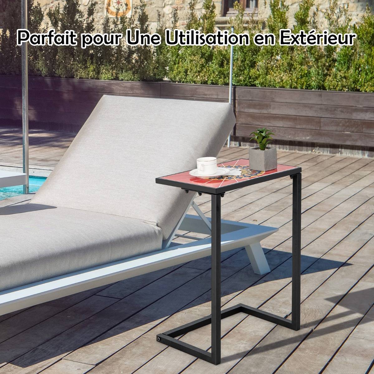 Table d'Appoint Extérieure Plateau en Céramique Petite Table Basse en Métal Antirouille Imperméable Charge 50KG pour Terrasse Balcon - Image 5