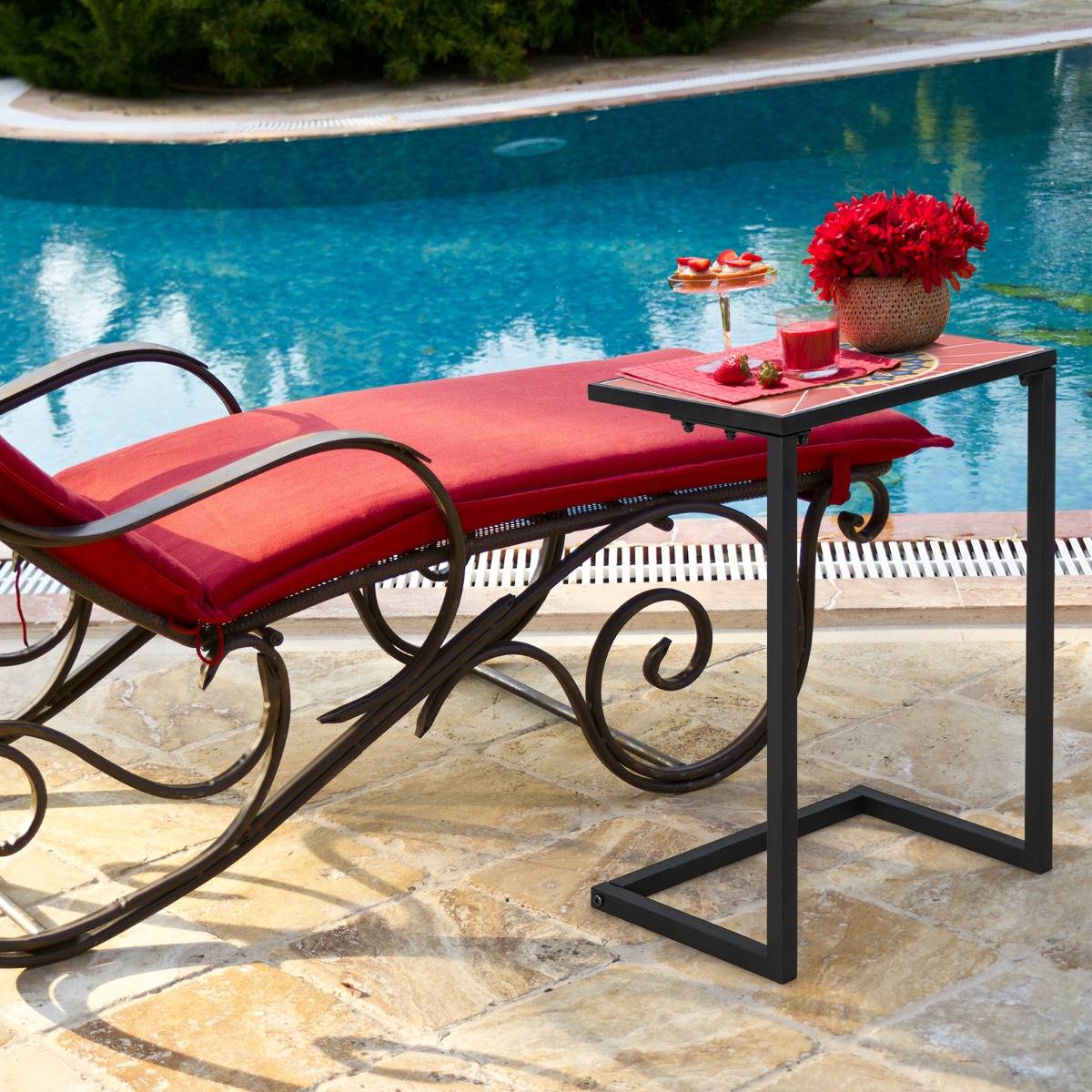 Table d'Appoint Extérieure Plateau en Céramique Petite Table Basse en Métal Antirouille Imperméable Charge 50KG pour Terrasse Balcon - Image 4