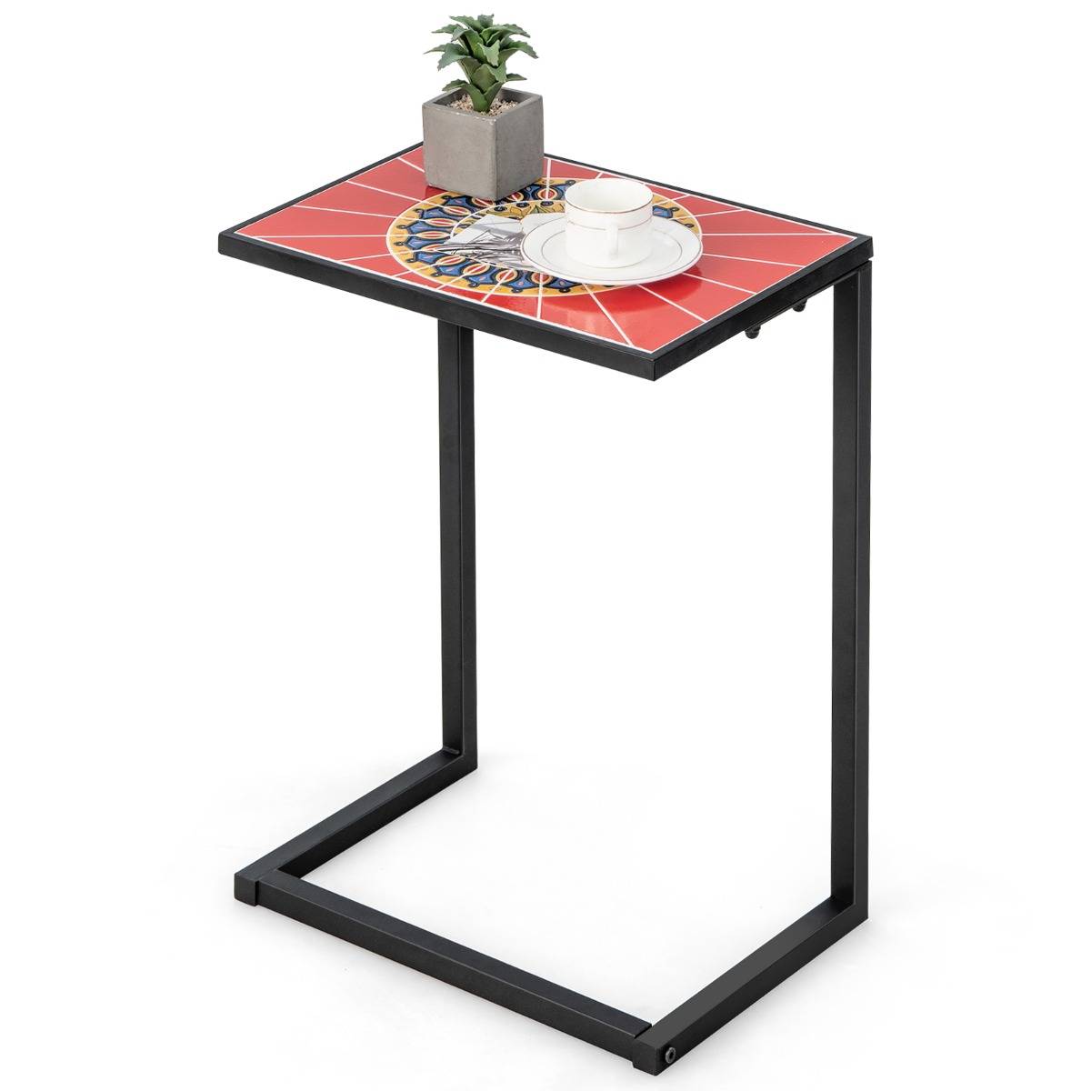 Table d'Appoint Extérieure Plateau en Céramique Petite Table Basse en Métal Antirouille Imperméable Charge 50KG pour Terrasse Balcon - Image 1