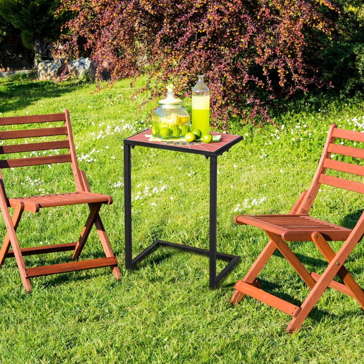 Table d'Appoint Extérieure Plateau en Céramique Petite Table Basse en Métal Antirouille Imperméable Charge 50KG pour Terrasse Balcon - Image 2