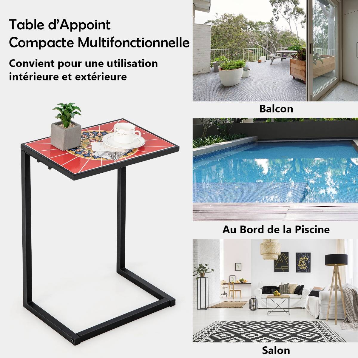 Table d'Appoint Extérieure Plateau en Céramique Petite Table Basse en Métal Antirouille Imperméable Charge 50KG pour Terrasse Balcon - Image 8