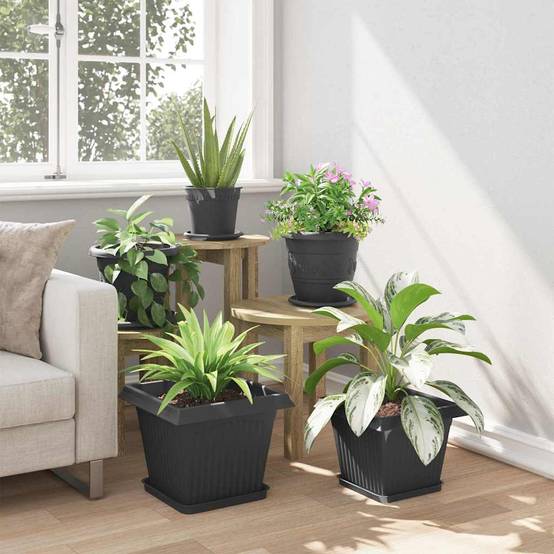 Lot de 6 Pots de Fleurs Carrés Plastique pour Jardin Terrasse avec Drainage 33x33x26 cm Noir - ComfortXL Outdoor Living - Image 4