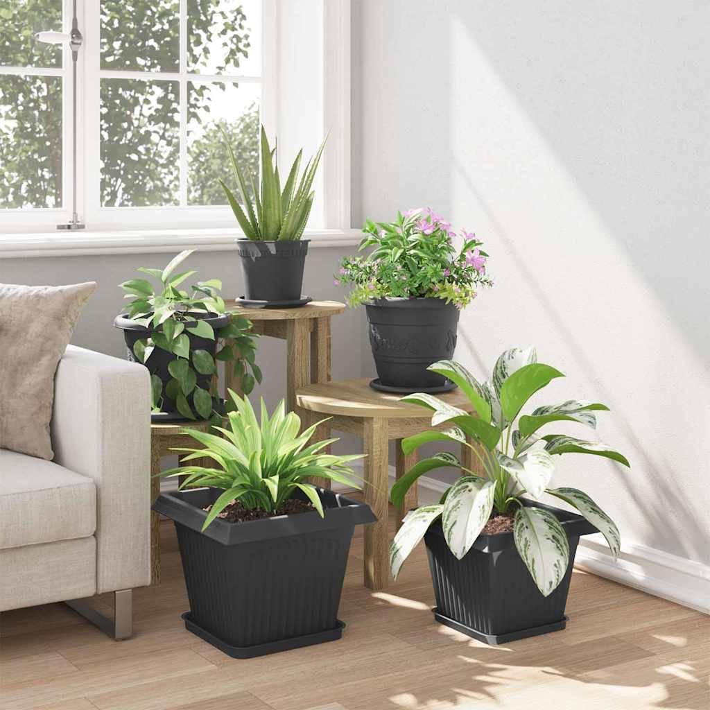 Lot de 6 Pots de Fleurs Carrés Plastique pour Jardin Terrasse avec Drainage 33x33x26 cm Noir - ComfortXL Outdoor Living - Image 4