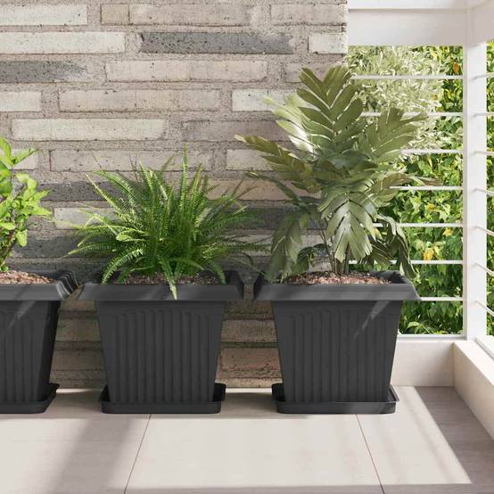 Lot de 6 Pots de Fleurs Carrés Plastique pour Jardin Terrasse avec Drainage 33x33x26 cm Noir - ComfortXL Outdoor Living - Image 1