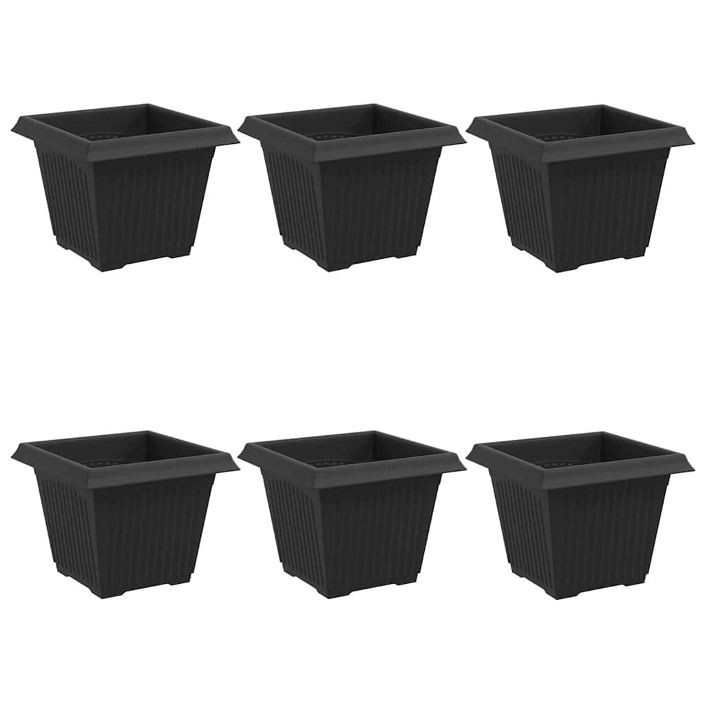Lot de 6 Pots de Fleurs Carrés Plastique pour Jardin Terrasse avec Drainage 33x33x26 cm Noir - ComfortXL Outdoor Living - Image 2