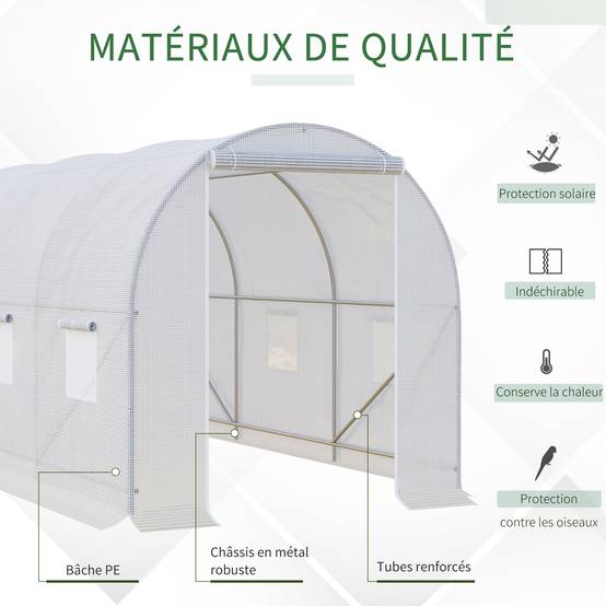 ComfortXL - Serre tunnel acier PE blanc pour cultures protection UV aération 350x200cm - ComfortXL Outdoor Living - Image 7