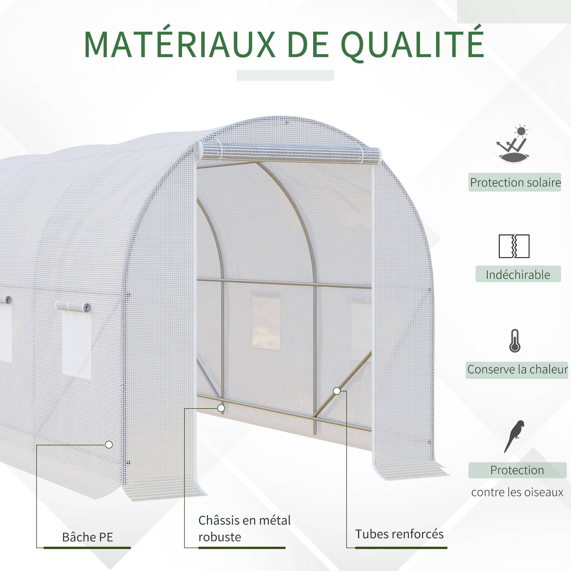 ComfortXL - Serre tunnel acier PE blanc pour cultures protection UV aération 350x200cm - ComfortXL Outdoor Living - Image 7