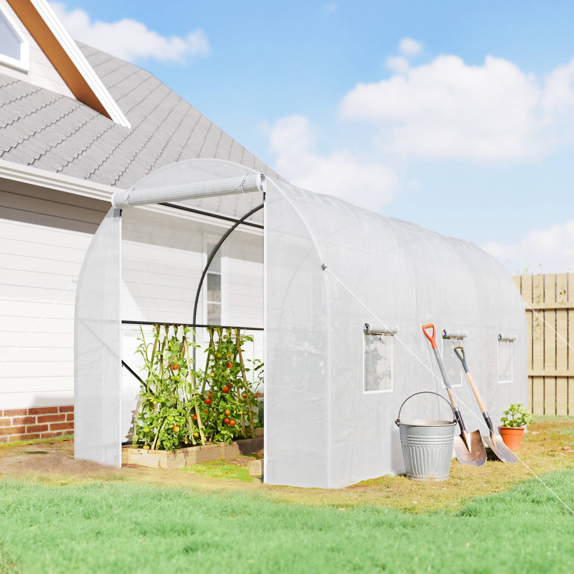 ComfortXL - Serre tunnel de jardin PE 140 g/m² 350 x 200 x 200 cm blanche 7 m² 6 fenêtres - ComfortXL Outdoor Living - Image 1