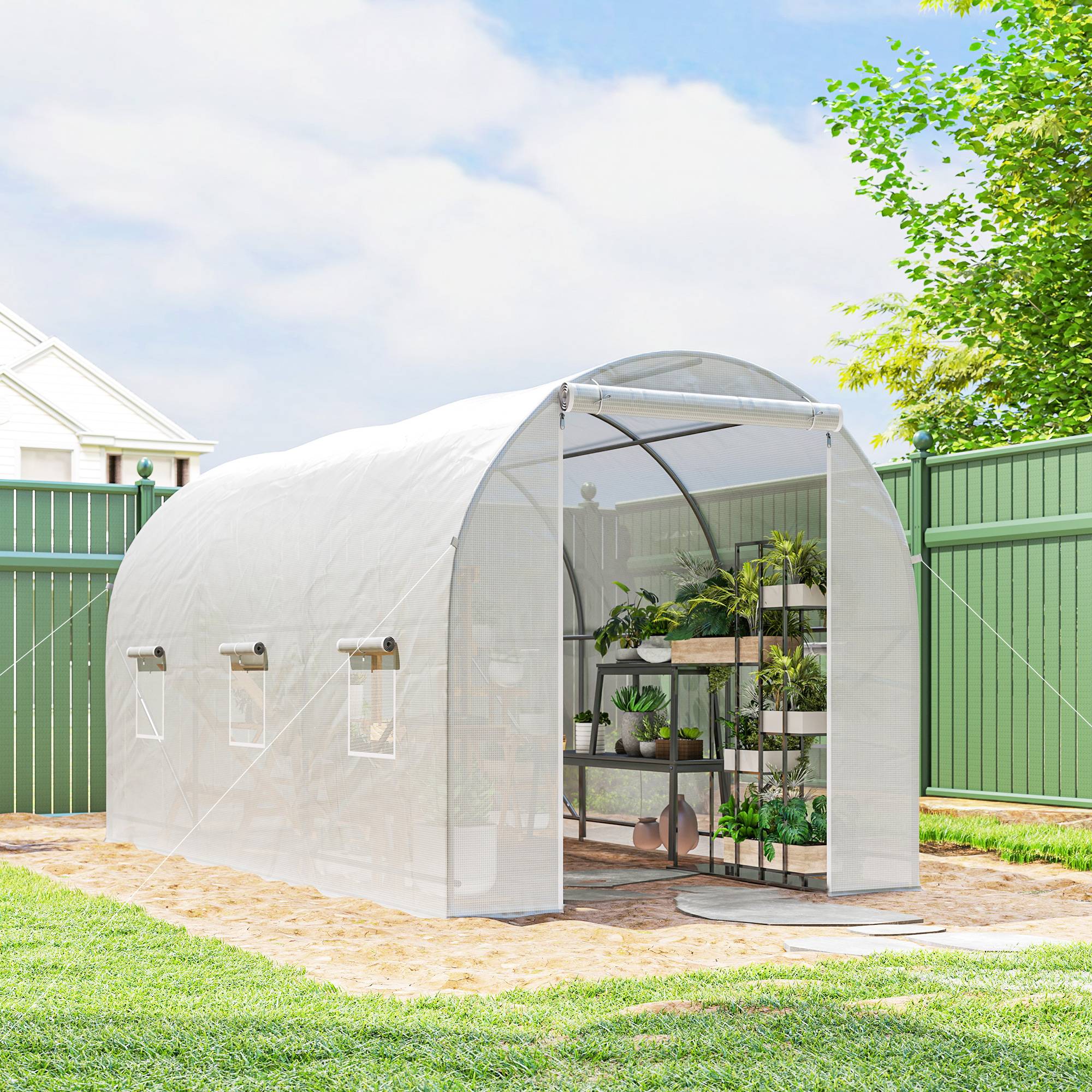 ComfortXL - Serre tunnel acier PE blanc pour cultures protection UV aération 350x200cm - ComfortXL Outdoor Living - Image 4