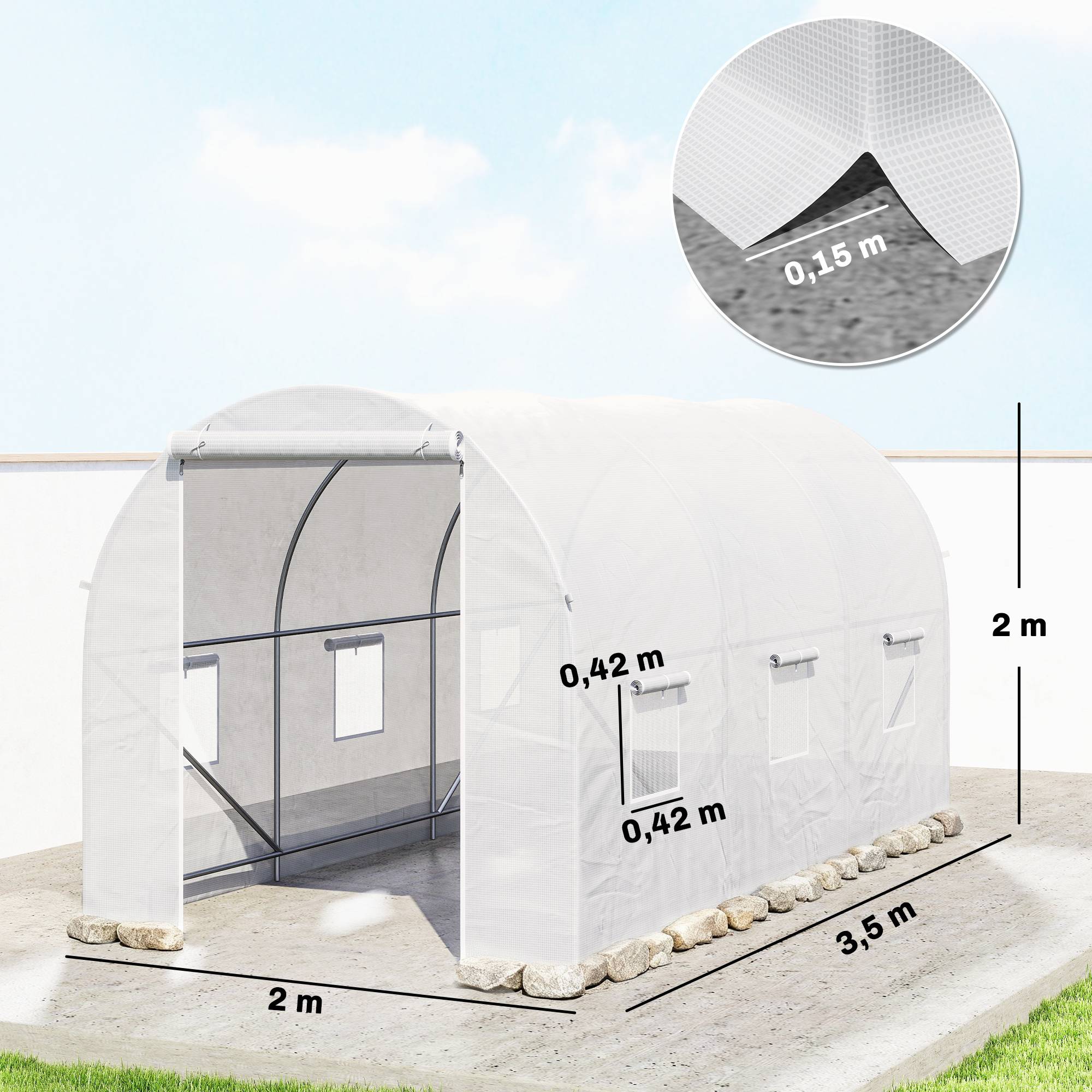ComfortXL - Serre tunnel acier PE blanc pour cultures protection UV aération 350x200cm - ComfortXL Outdoor Living - Image 5