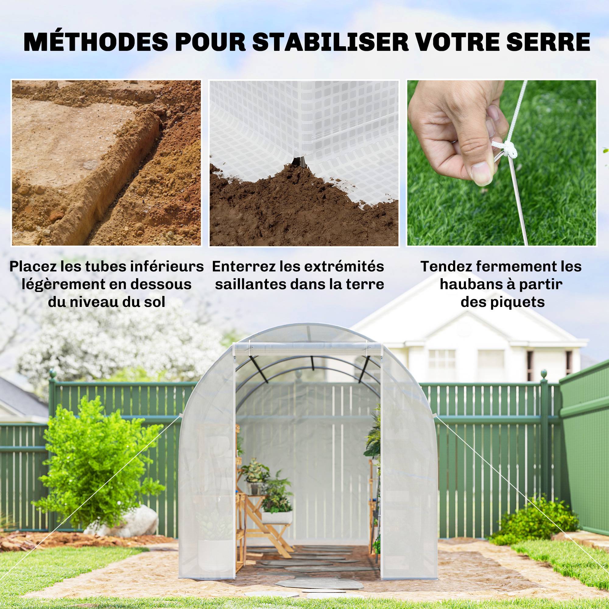 ComfortXL - Serre tunnel acier PE blanc pour cultures protection UV aération 350x200cm - ComfortXL Outdoor Living - Image 9