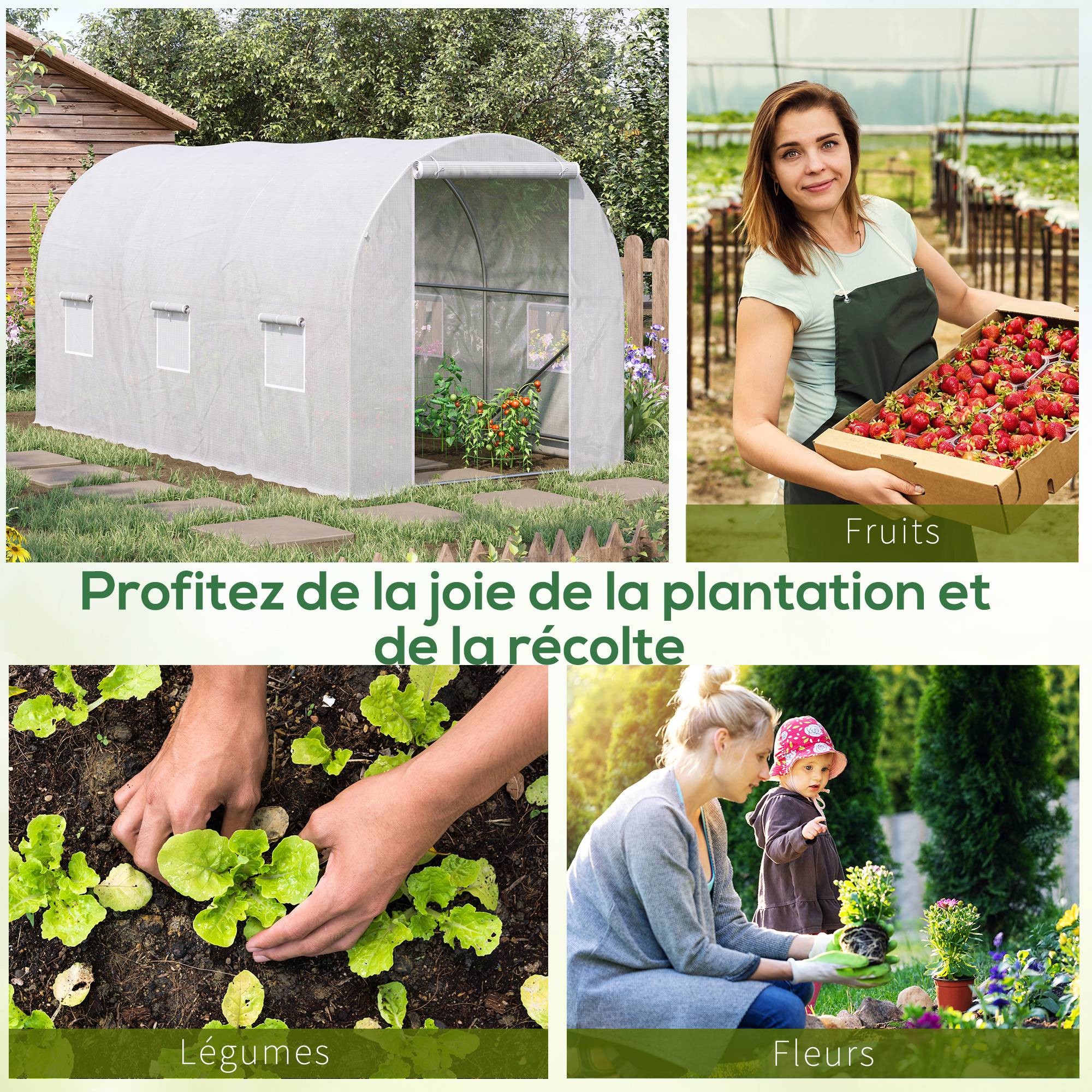 ComfortXL - Serre tunnel acier PE blanc pour cultures protection UV aération 350x200cm - ComfortXL Outdoor Living - Image 8