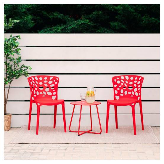 Ensemble de 4 chaises de jardin rouges élégantes et confortables - Image 2