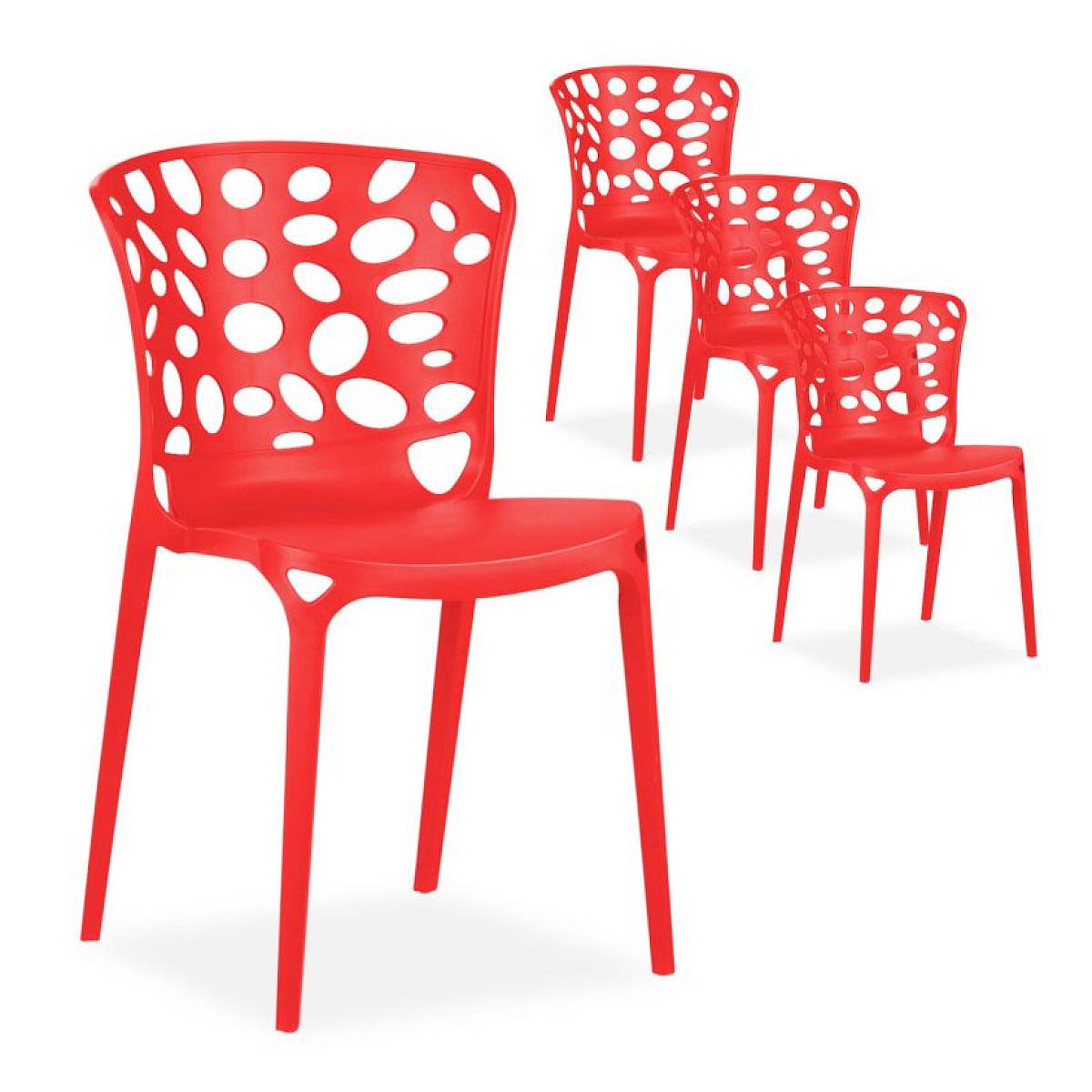 Ensemble de 4 chaises de jardin rouges élégantes et confortables - Image 1