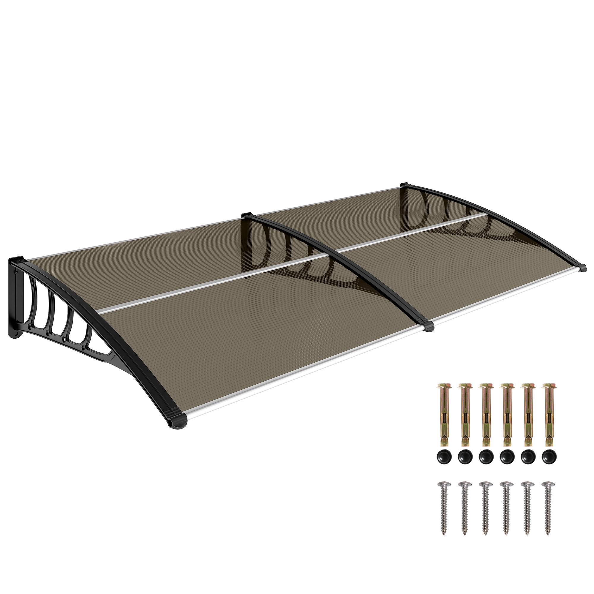 Store de fenêtre marron 200x96 cm en aluminium et polycarbonate PP, protection solaire design sobre pour ouverture pratique et compact