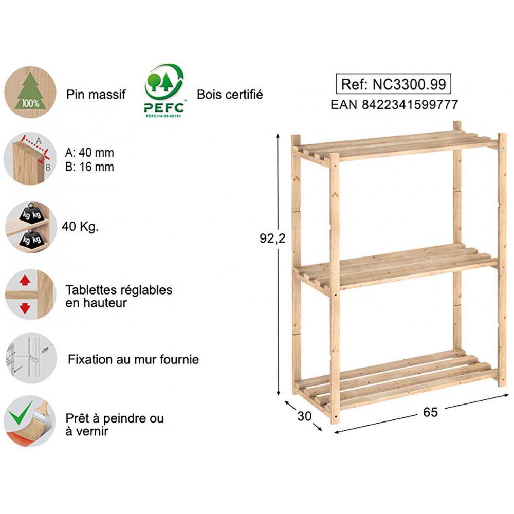 Etagère en kit profondeur 30 cm Natura 3 tablettes - Imagen 3