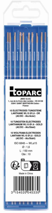 Etui de 10 électrodes GYS tungstène Lanthane WL15 Ø 1,6 - Or (AC/DC) - 045330 - Imagen 1