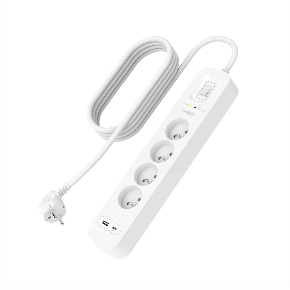 Belkin - Multiprise parafoudre avec ports USB-C et USB-A (4 prises,1 port USB-C et 1 port USB-A) - Imagen 1
