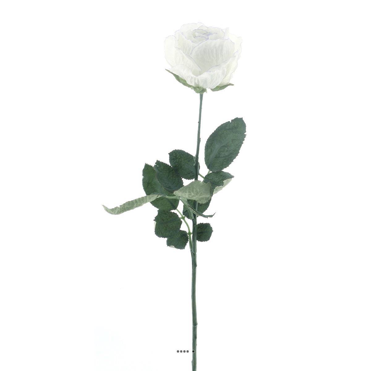 Artificielles - Rose Joy artificielle H 64 cm 1 tete D 7 cm 3 feuilles effet texturé Blanc neige - couleur: Blanc neige - Imagen 1