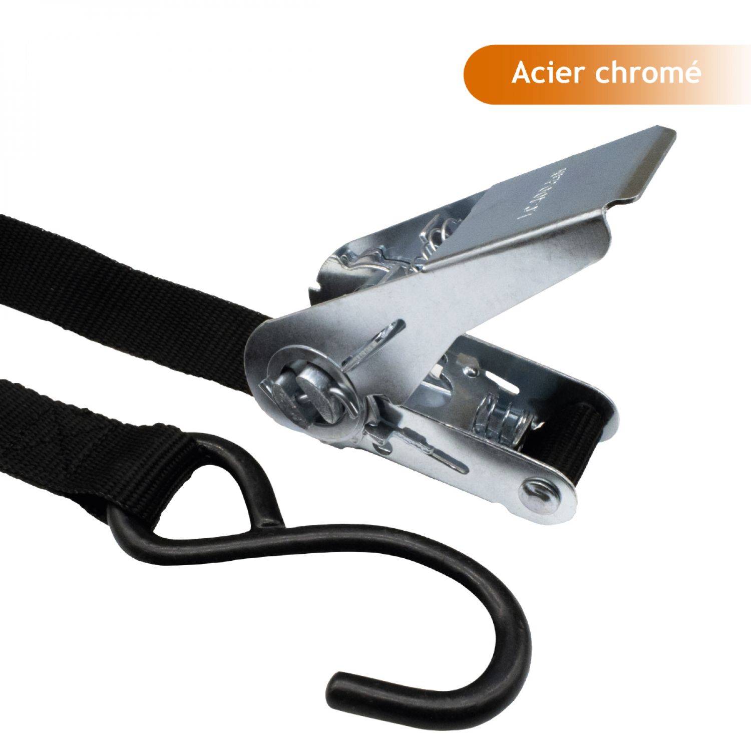 Linxor - Lot de 2 sangles d'arrimage à cliquet et 2 crochets S - 25 mm x 5 m - Noir - Linxor - Imagen 3