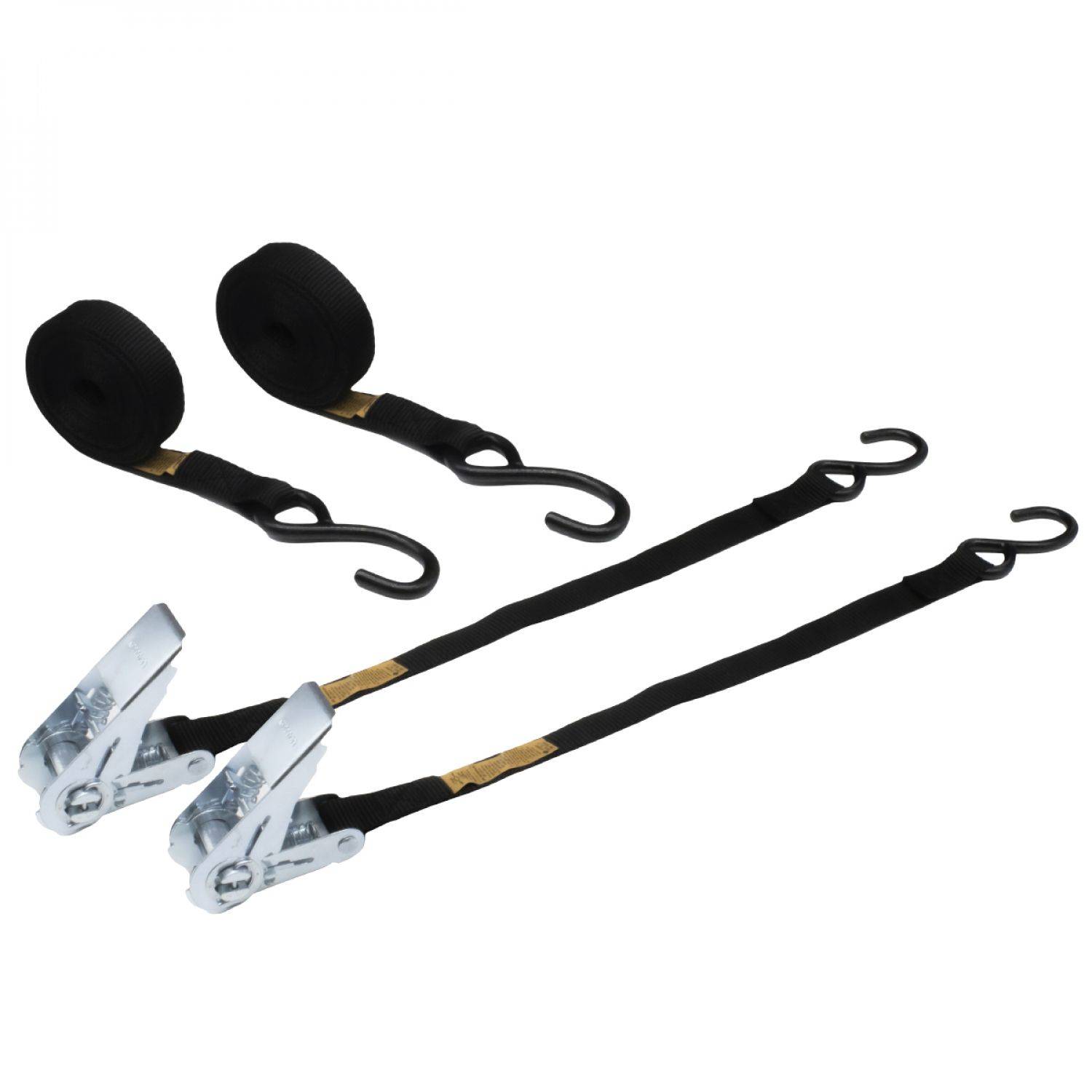Linxor - Lot de 2 sangles d'arrimage à cliquet et 2 crochets S - 25 mm x 5 m - Noir - Linxor - Imagen 1
