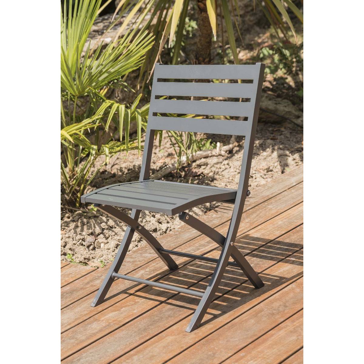 Paris Prix - Lot de 2 Chaises de Jardin Pliantes "Marius" 82cm Gris Anthracite - Imagen 3