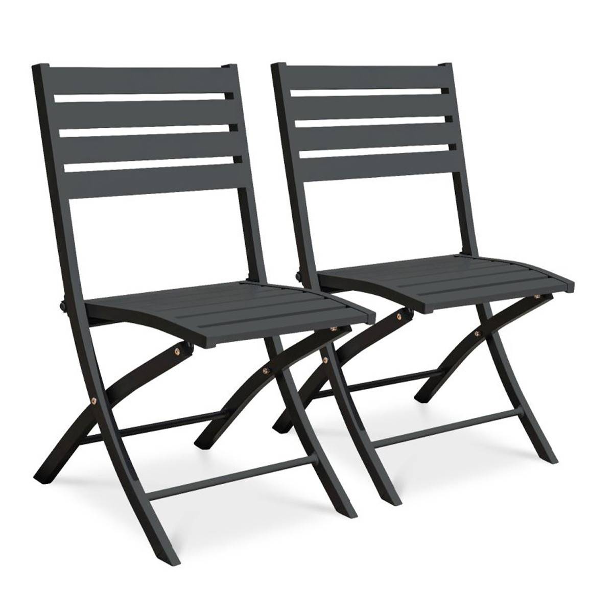 Paris Prix - Lot de 2 Chaises de Jardin Pliantes "Marius" 82cm Gris Anthracite - Imagen 1