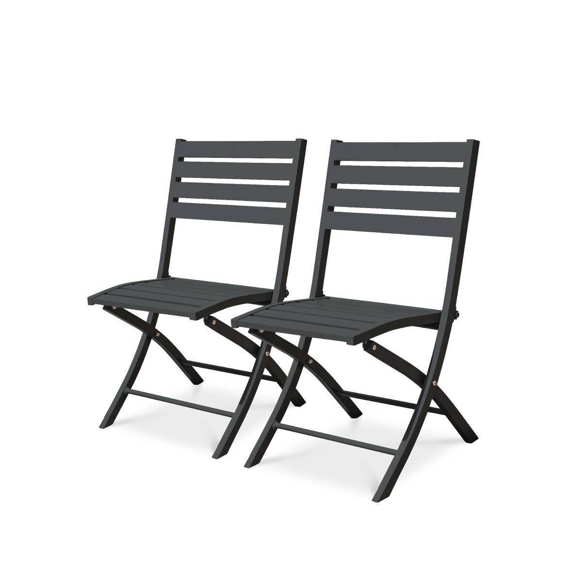 Paris Prix - Lot de 2 Chaises de Jardin Pliantes "Marius" 82cm Gris Anthracite - Imagen 2