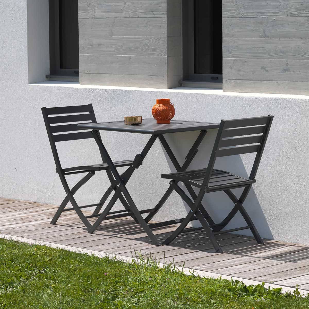 Paris Prix - Lot de 2 Chaises de Jardin Pliantes "Marius" 82cm Gris Anthracite - Imagen 5