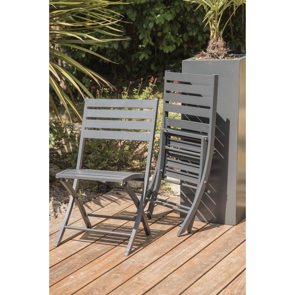 Paris Prix - Lot de 2 Chaises de Jardin Pliantes "Marius" 82cm Gris Anthracite - Imagen 4